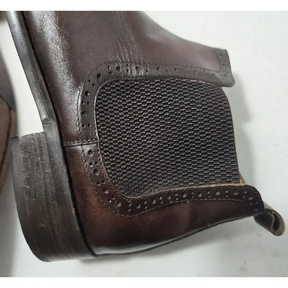 Maison Forte Chestnut Leather Chukka Style Boots Side Elastic Gore Size 9